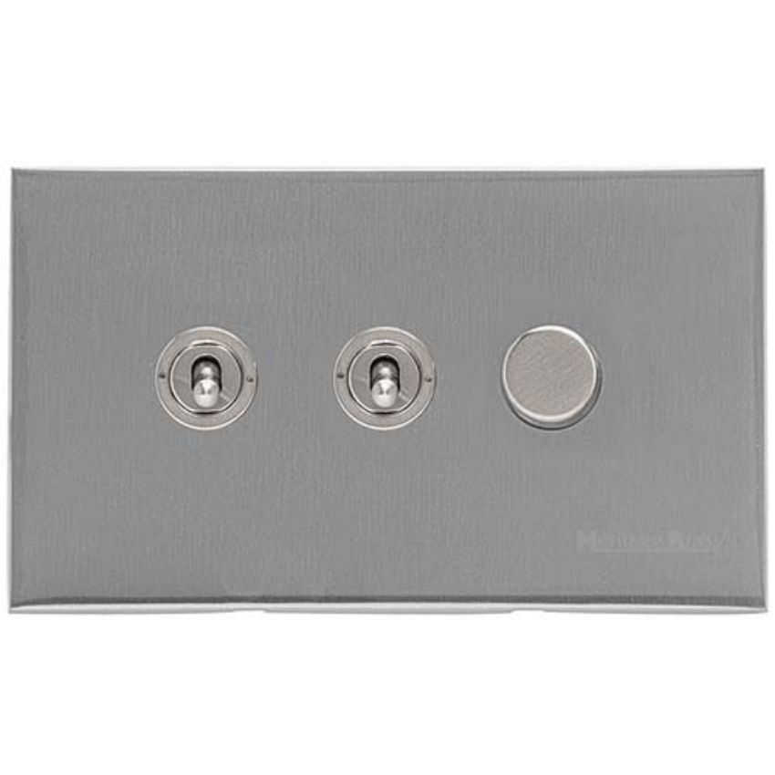 Picture of 3G Mixed Toggle Dimmer Switch 2xToggle 1xTED - Satin Chrome Silk - W35-2TOG-1TED