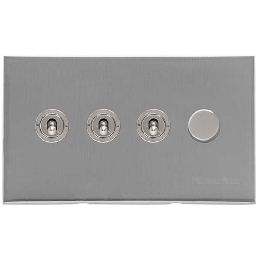 Picture of 4G Mixed Toggle Dimmer Switch 3xToggle 1xTED - Satin Chrome Silk - W35-3TOG-1TED