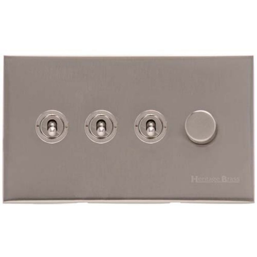 Picture of 4G Mixed Toggle Dimmer Switch 3xToggle 1xTED - Satin Nickel - W05-3TOG-1TED