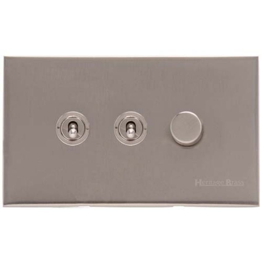 Picture of 3G Mixed Toggle Dimmer Switch 2xToggle 1xTED - Satin Nickel - W05-2TOG-1TED