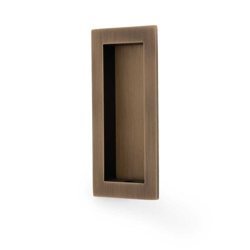 Picture of Alexander and Wilks Rectangular Flush Pull in Antique Brass- AW911-100-AB