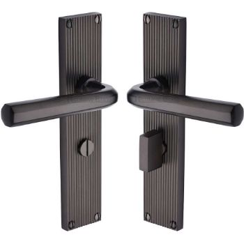 Picture of Octave Reeded Backplate Bathroom Door Handles In Matt Bronze Finish - RR3730-MB Picture of Octave Reeded Backplate Bathroom Door Handles In Matt Bronze Finish - RR3730-MB