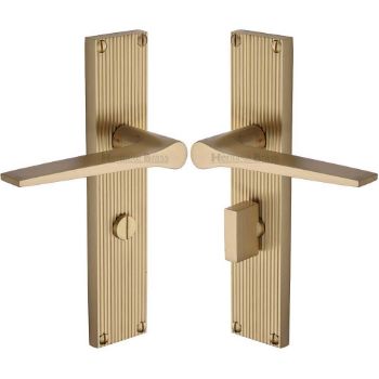 Picture of Gio Reeded Bathroom Door Handles In Satin Brass Finish - RR4730-SB Picture of Gio Reeded Bathroom Door Handles In Satin Brass Finish - RR4730-SB