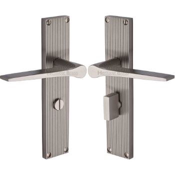 Picture of Gio Reeded Bathroom Door Handles In Satin Nickel Finish - RR4730-SN Picture of Gio Reeded Bathroom Door Handles In Satin Nickel Finish - RR4730-SN