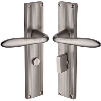 Picture of Sutton Reeded Bathroom Door Handles In Satin Nickel Finish - RR5030-SN Picture of Sutton Reeded Bathroom Door Handles In Satin Nickel Finish - RR5030-SN