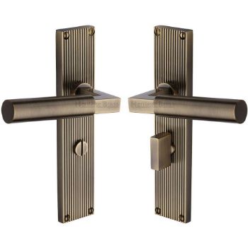 Picture of Bauhaus Reeded Backplate Bathroom Door Handles In Antique Brass Finish - RR7330-AT Picture of Bauhaus Reeded Backplate Bathroom Door Handles In Antique Brass Finish - RR7330-AT