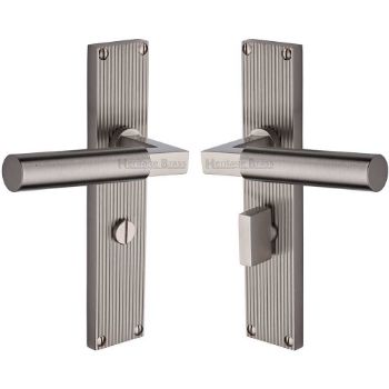 Picture of Bauhaus Reeded Backplate Bathroom Door Handles In Satin Nickel Finish - RR7330-SN Picture of Bauhaus Reeded Backplate Bathroom Door Handles In Satin Nickel Finish - RR7330-SN