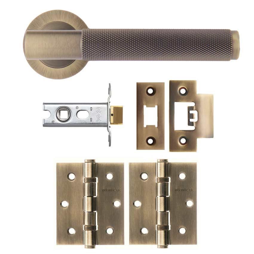 Knurled Handle Latch Pack in Antique Brass - JV850ABLT