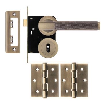 Knurled Locking Door Pack in Antique Brass - JV850ABLOCK	