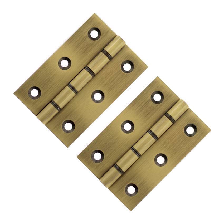 Button Tip Hinges 3" x 2" x 2.2mm in Antique Brass - AWH3222AB 