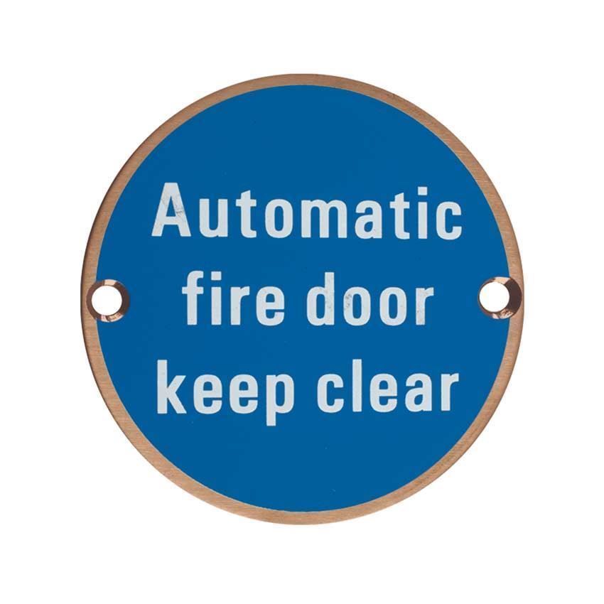 PVD Bronze Automatic Fire Door Keep Clear symbol - ZSS12PVDBZ