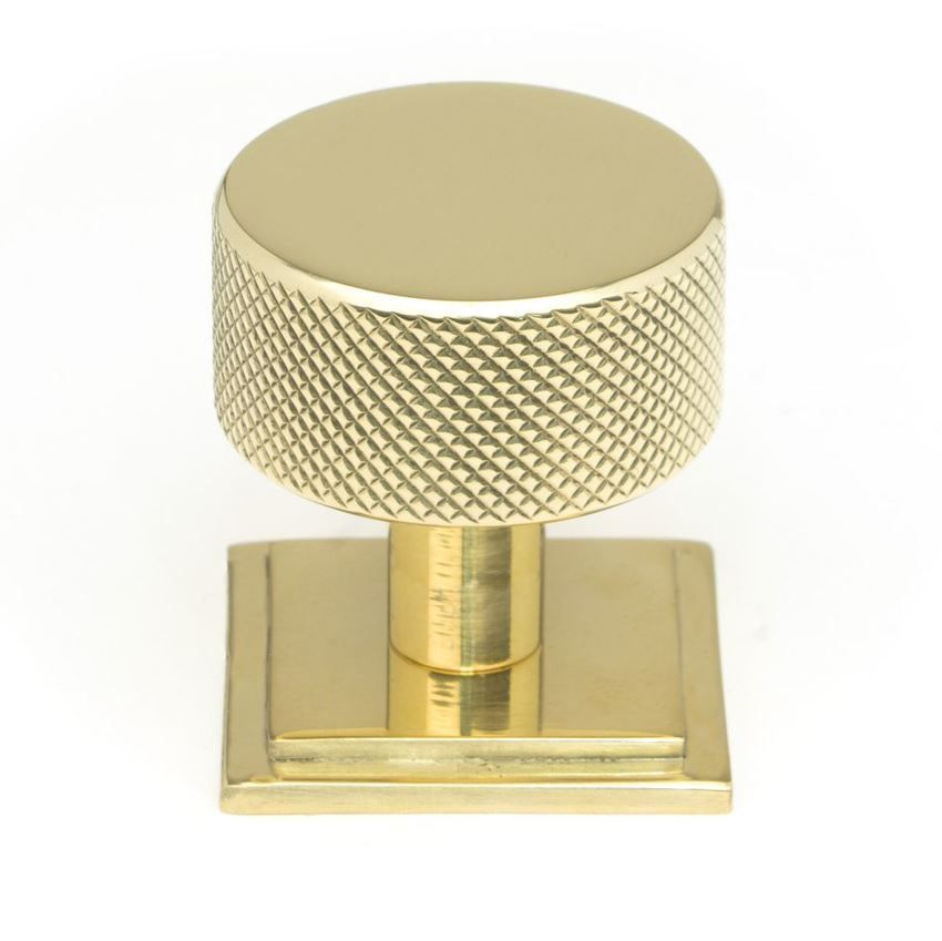 Polished Brass Brompton Cabinet Knob on a Square Rose - 46824 