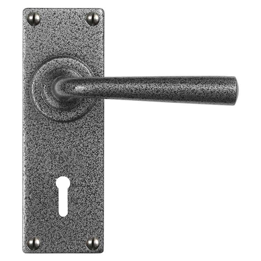 Padstow Satin Steel Lock Handle on a Backplate - NFS604