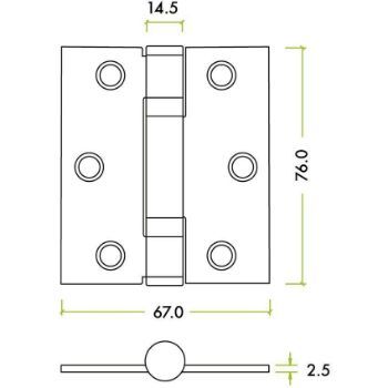 3" Grade 11 Satin Stainless Steel Hinge Drawing - ZHSS7667S-PCW