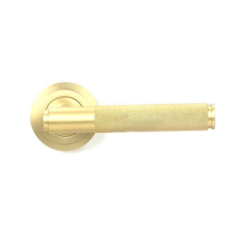 Picture of Satin Brass Brompton Lever on Rose Set (Beehive) - Unsprung - 50849