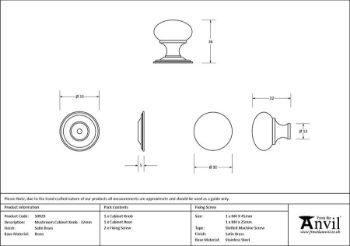 Picture of Satin Brass Mushroom Cabinet Knob 32mm - 50929