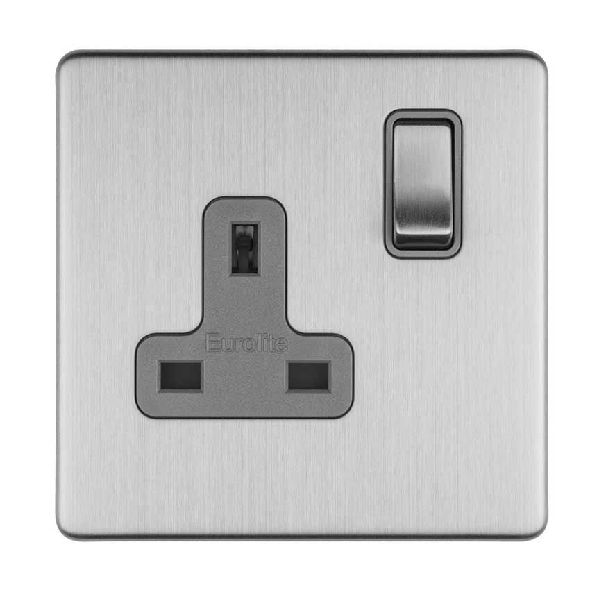 Picture of 1 Gang 13Amp Dp Switched Socket Flat Concealed Fixing In Satin Stainless Steel - ECSS1SOG