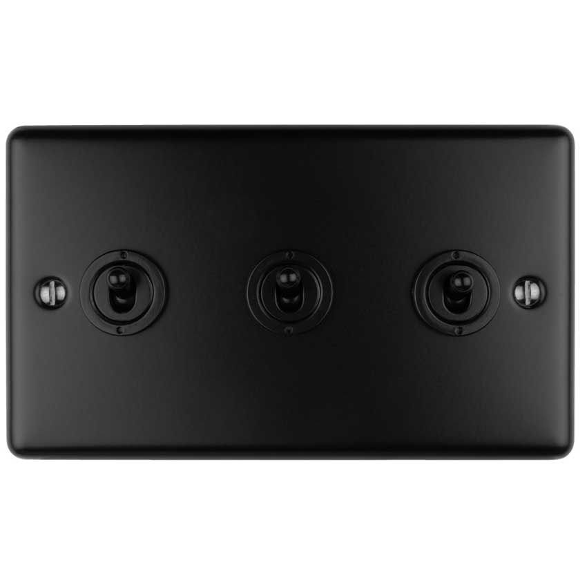Picture of 3 Gang Toggle Switch In Matt Black - ENT3SWMBB