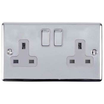 Picture of 2 Gang 13Amp Dp Switched Socket Polished Chrome Enhance Range Black Trim - EN2SOPCB