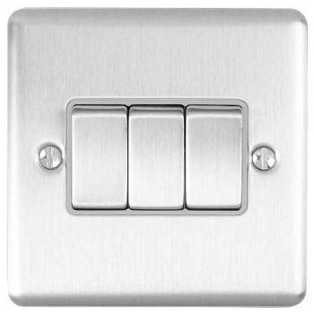 Picture of 3 Gang 10Amp 2Way Switch In Satin Stainless Steel - EN3SWSSB