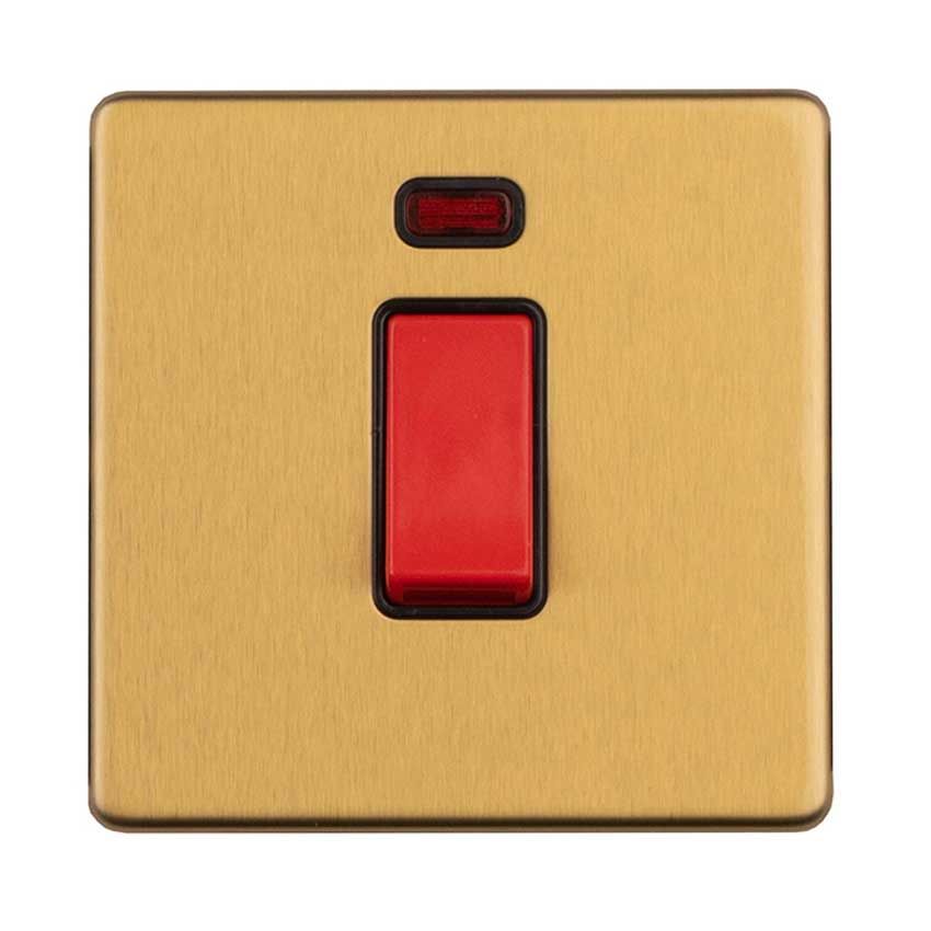 Picture of 1 Gang 45Amp Dp Switch With Neon 3mm Flat Plate Concealed Fixing In Satin Brass  - ECSB45ASWNSB