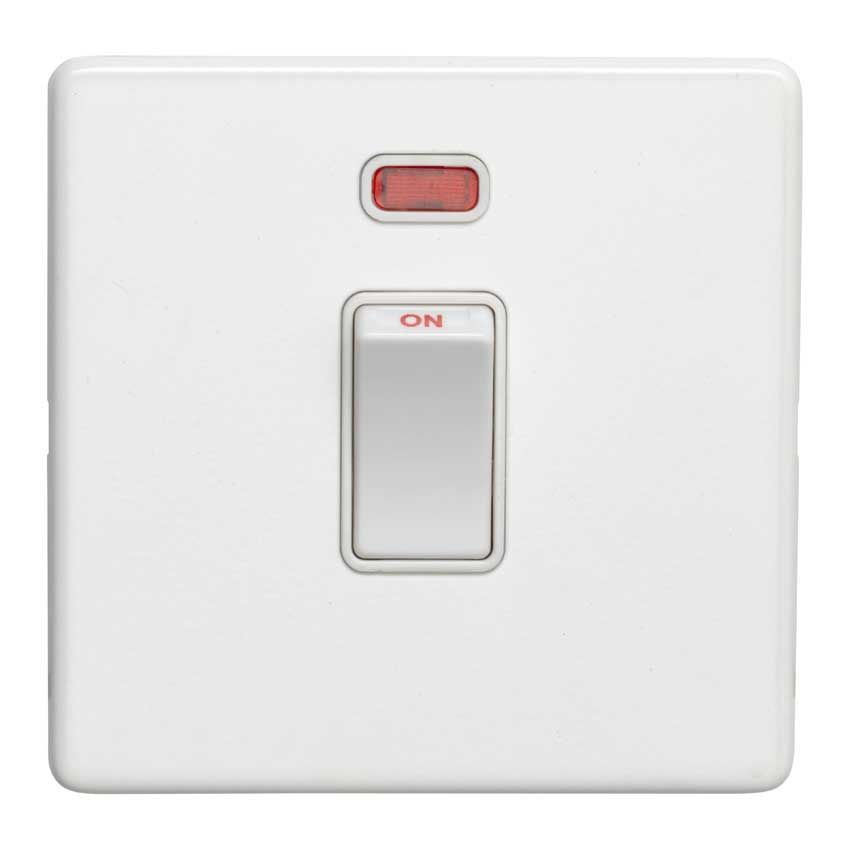 Picture of 1 Gang 45Amp Dp Switch With Neon 3mm Flat Plate Concealed Fixing In Matt White - ECW45ASWNSW