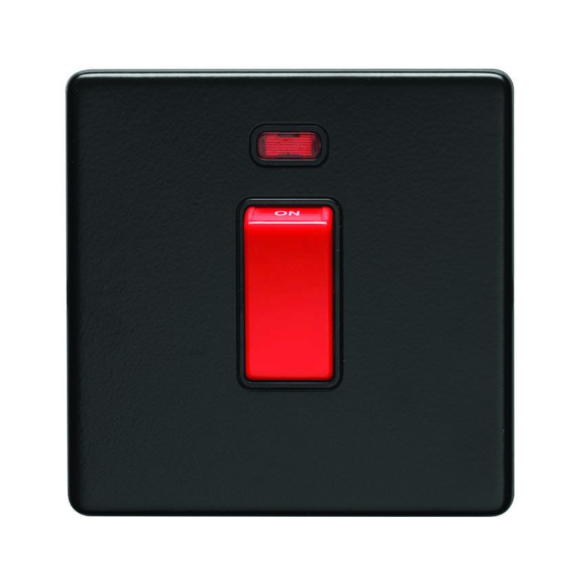 Picture of 1 Gang 45Amp Dp Switch With Neon 3mm Flat Plate Concealed Fixing In Matt Black - ECMB45ASWNSB