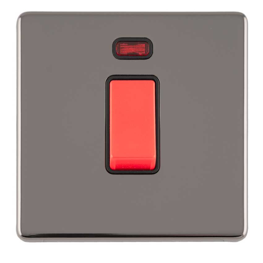 Picture of 1 Gang 45Amp Dp Switch With Neon 3mm Flat Plate Concealed Fixing In Black Nickel - ECBN45ASWNSB