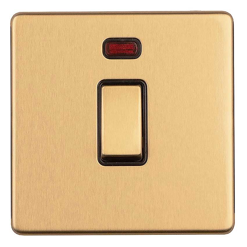Picture of 1 Gang 20Amp Dp Switch & Neon Indicator, Flat Concealed Satin Brass Plate Matching Rocker  - ECSB20ADPSWNB