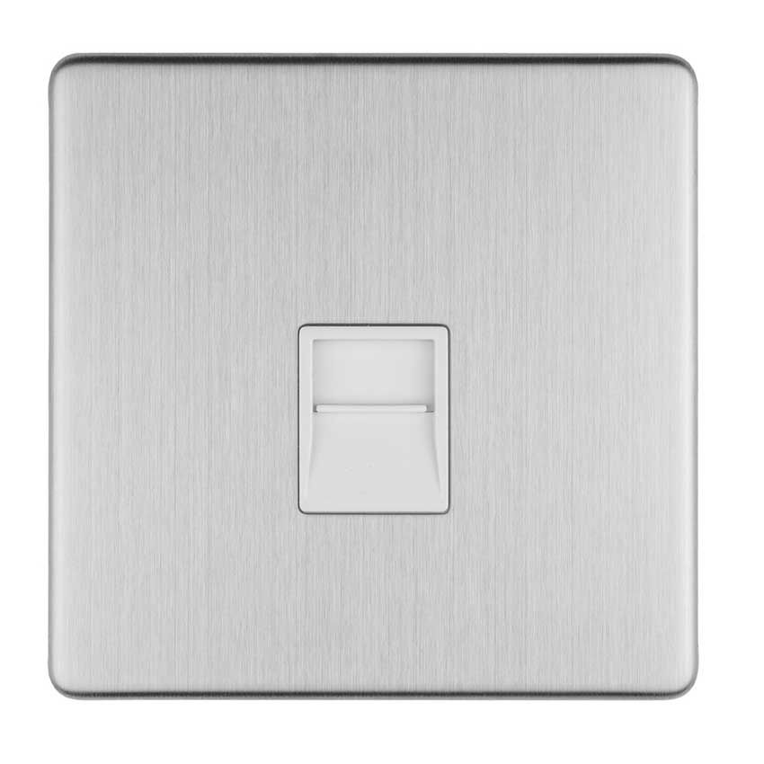 Picture of 1 Gang Telephone Master Socket In Satin Stainless Plate With White Trim - ECSS1MW