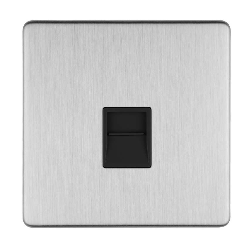 Picture of 1 Gang Telephone Master Socket In Satin Stainless Plate With Black Trim - ECSS1MB