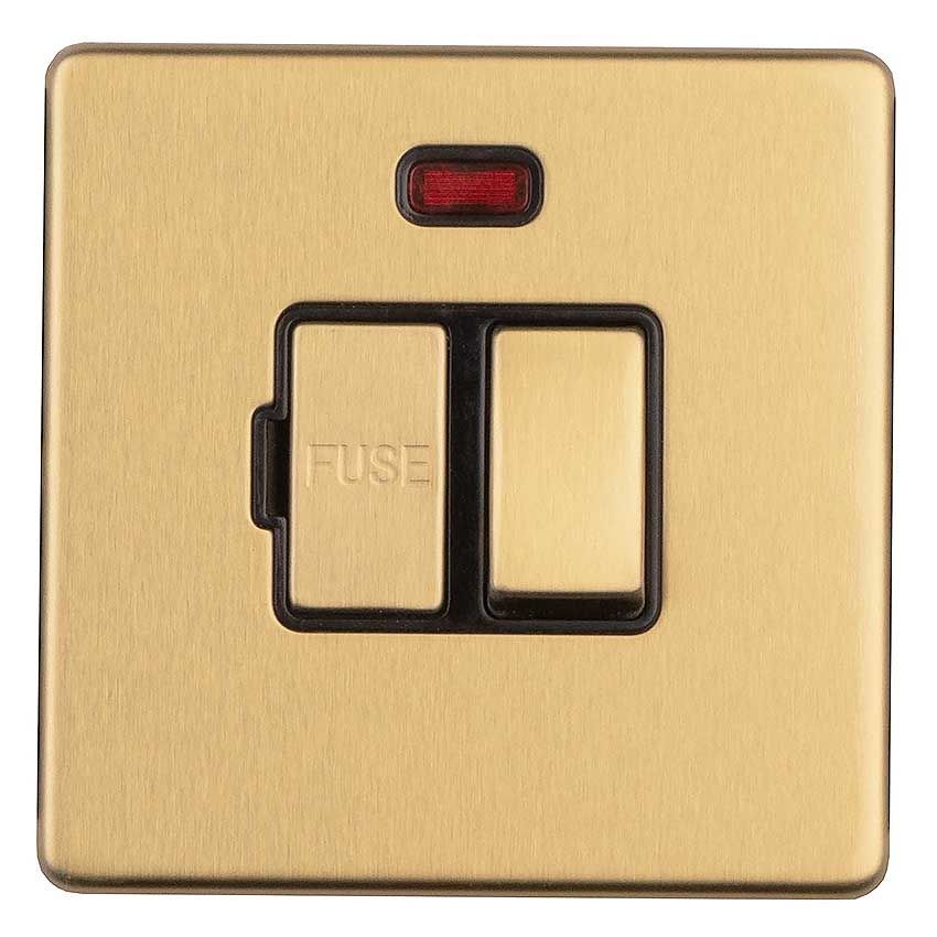 Picture of 13Amp Switched Fuse Spur With Neon Indicator In Satin Brass - ECSBSWFNB