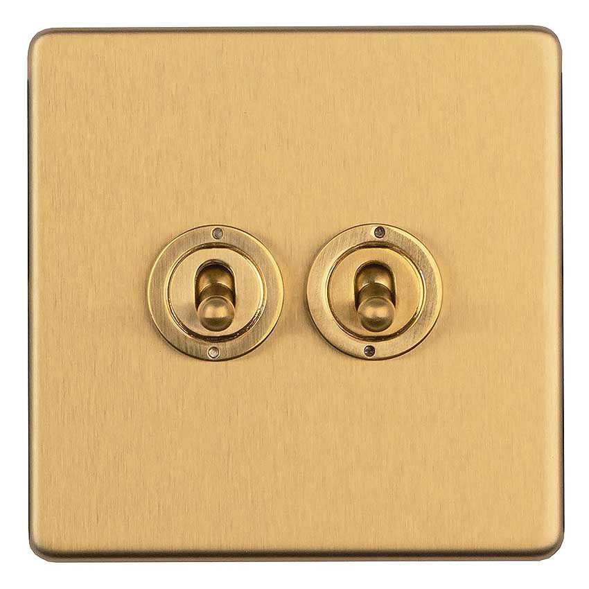 Picture of 2 Gang 10Amp 2Way Toggle Switch In Satin Brass Plate - ECSBT2SW