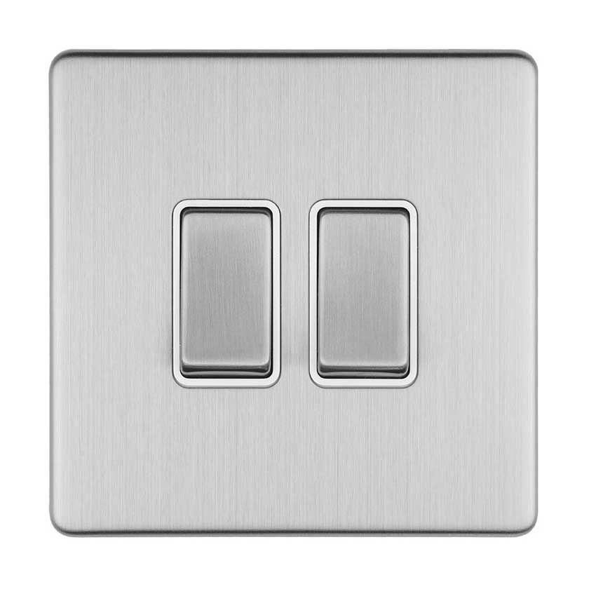 Picture of 2 Gang Switch In Satin Stainless Steel With White Trim - ECSS2SWW
