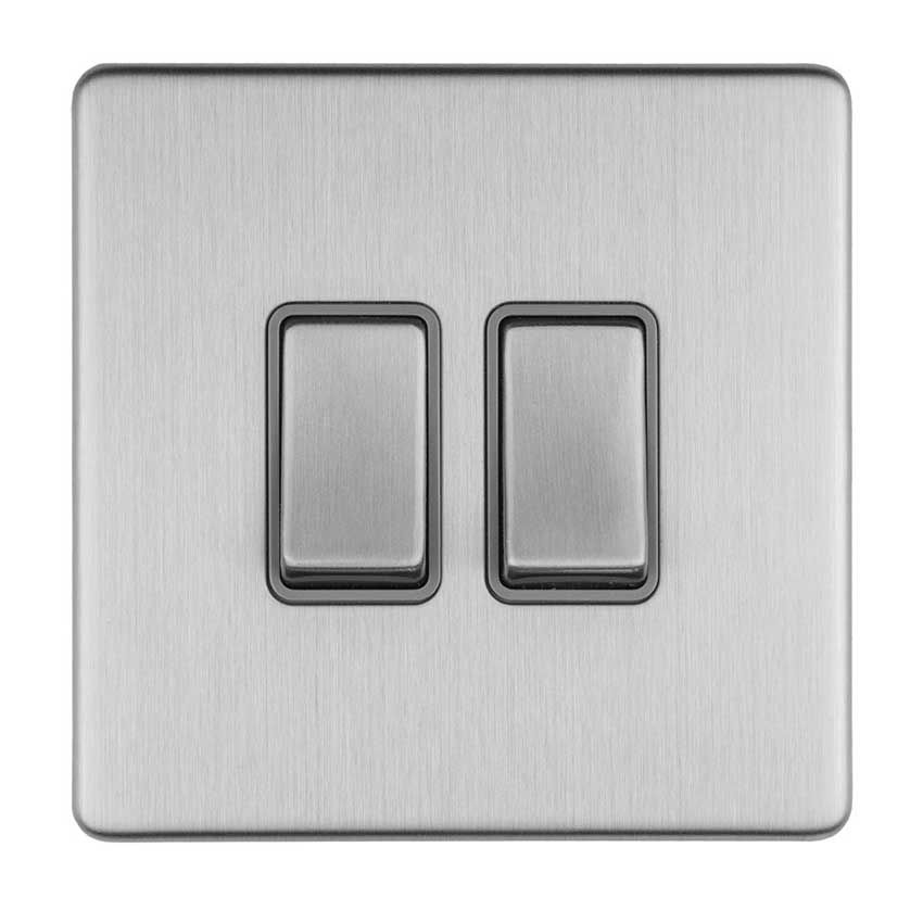 Picture of 2 Gang Switch In Satin Stainless Steel With Grey Trim - ECSS2SWG