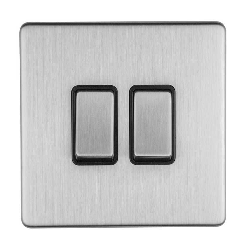 Picture of 2 Gang Switch In Satin Stainless Steel With Black Trim - ECSS2SWB