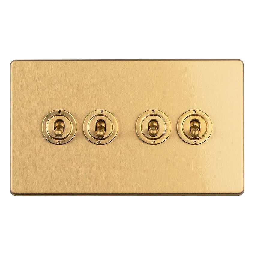 Picture of 4 Gang 10Amp 2Way Toggle Switch In Satin Brass - ECSBT4SW