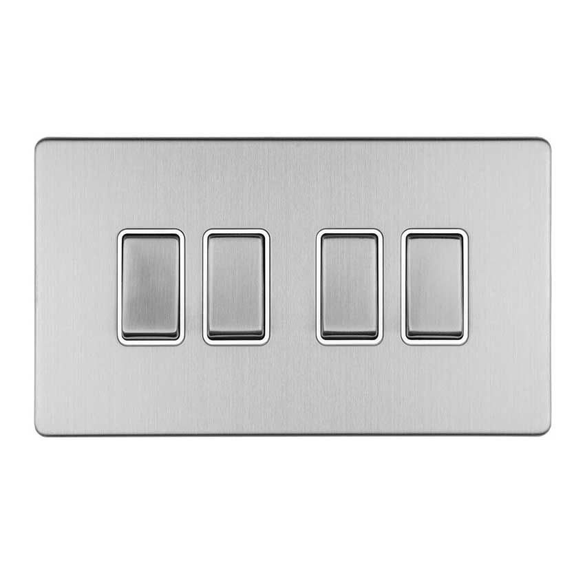 Picture of 4 Gang Switch In Satin Stainless Steel With White Trim - ECSS4SWW