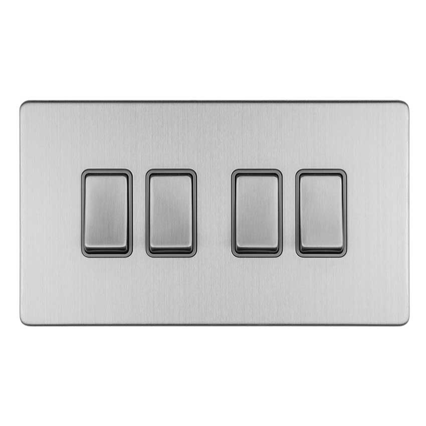 Picture of 4 Gang Switch In Satin Stainless Steel With Grey Trim - ECSS4SWG