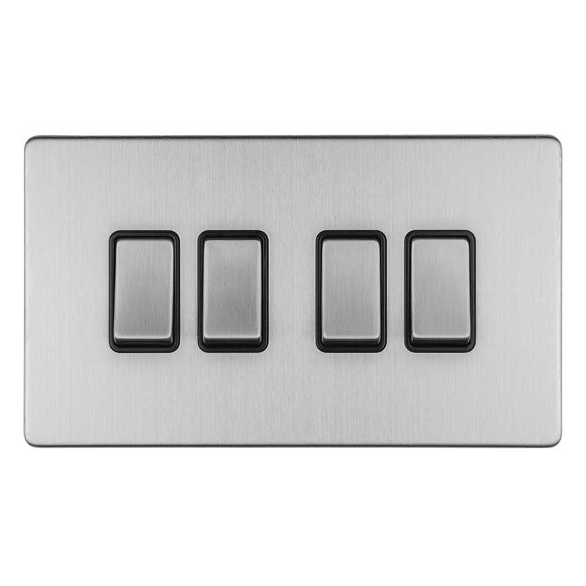 Picture of 4 Gang Switch In Satin Stainless Steel With Black Trim - ECSS4SWB