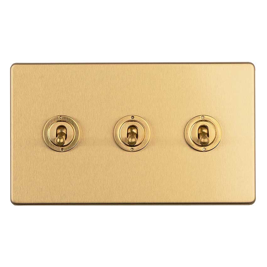 Picture of 3 Gang 10Amp 2Way Toggle Switch In Satin Brass - ECSBT3SW