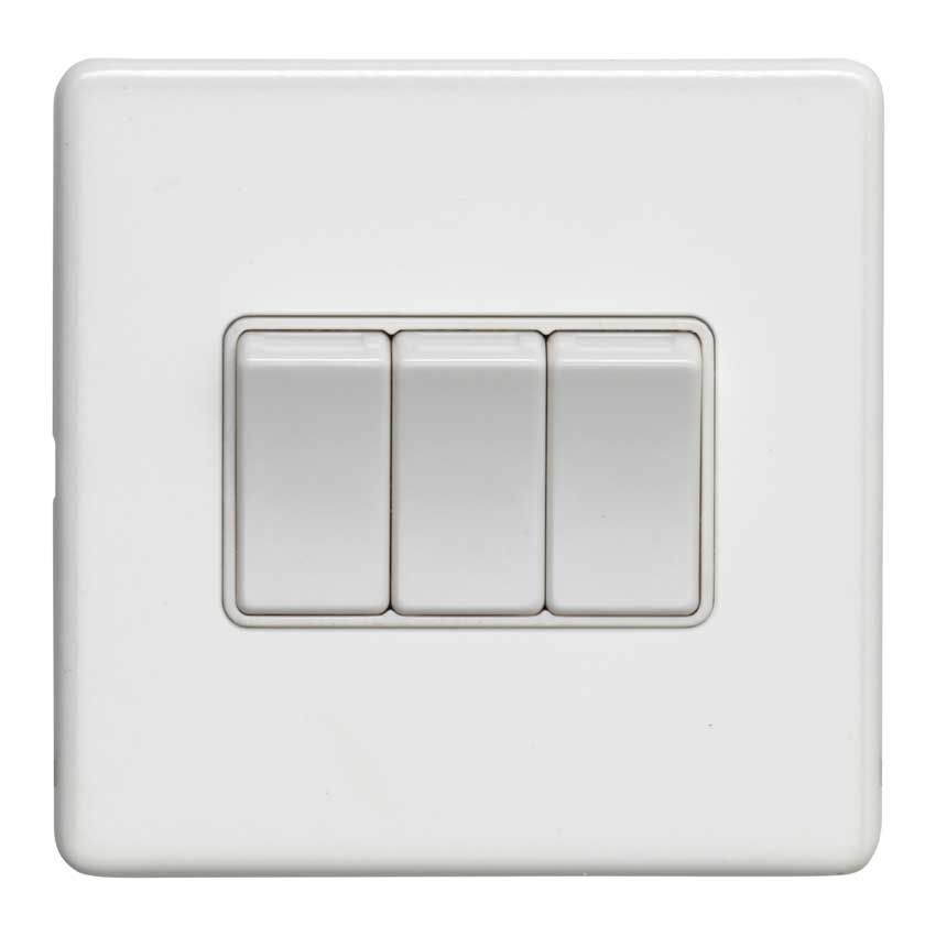 Picture of 3 Gang Switch In Matt White With White Trim - ECW3SWW