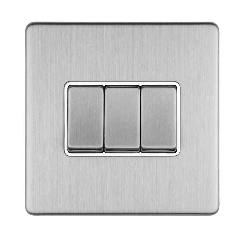 Picture of 3 Gang Switch In Satin Stainless Steel With White Trim - ECSS3SWW