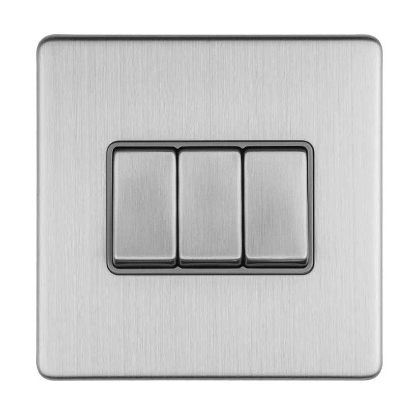 Picture of 3 Gang Switch In Satin Stainless Steel With Grey Trim - ECSS3SWG