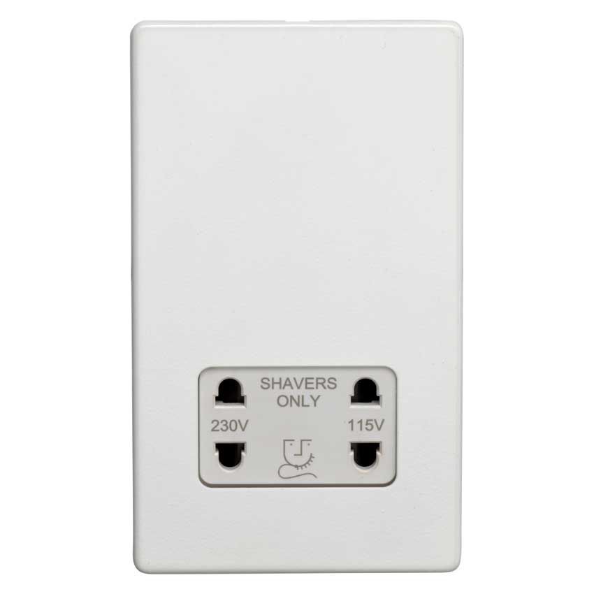 Picture of 2 Gang Shaver Socket 230/115V Flat Concealed White Plate White Interior - ECWSHSW