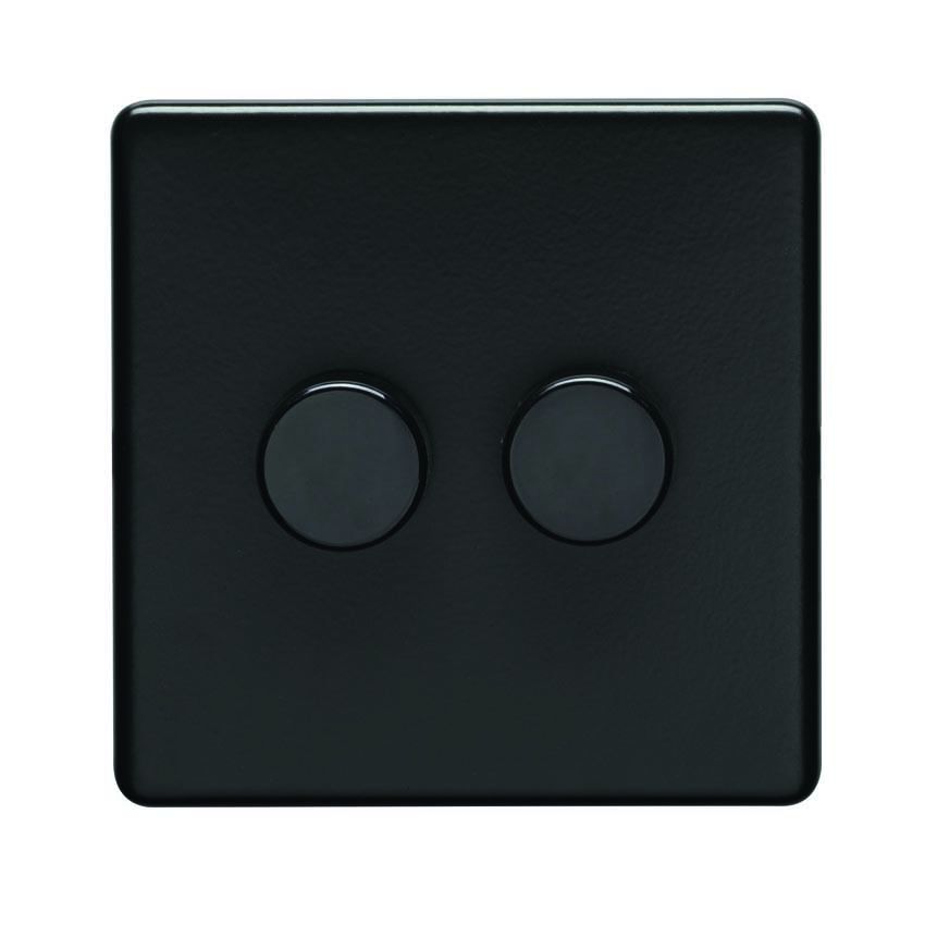 Picture of 2 Gang Led Push On Off 2Way Dimmer In Matt Black - ECMB2DLED