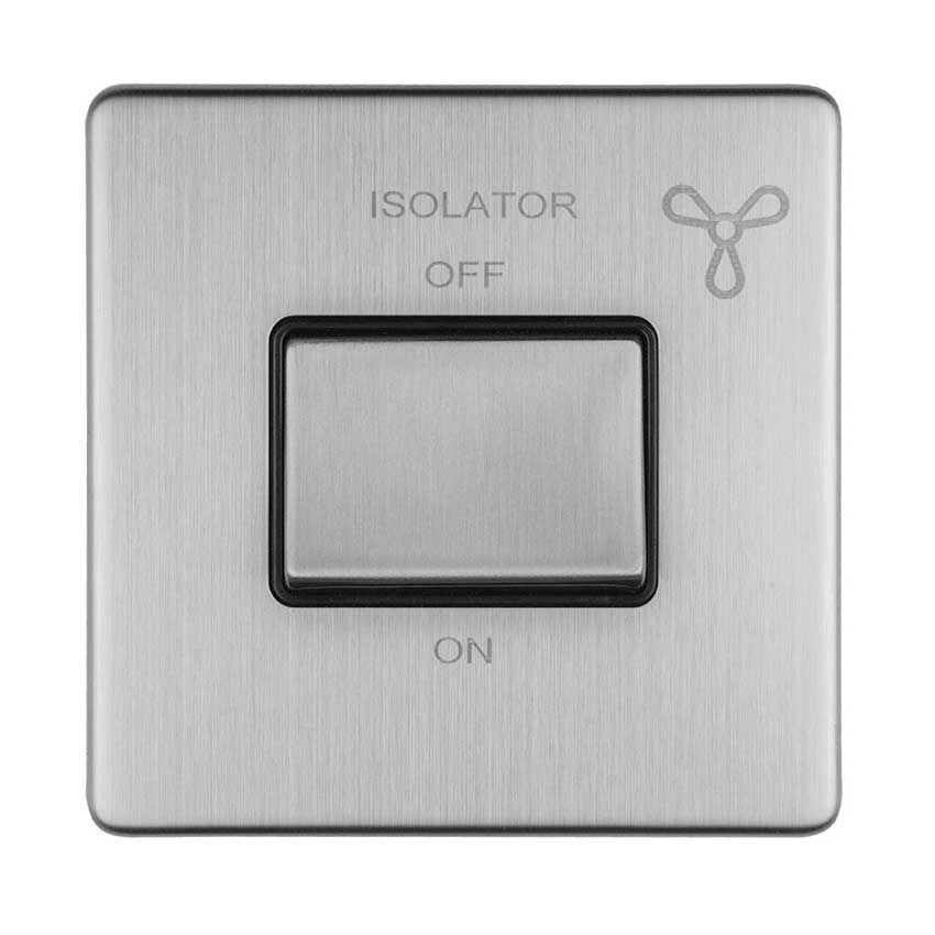Picture of 6Amp Fan Isolator Switch In Satin Stainless Steel With Black Trim - ECSSFSWB