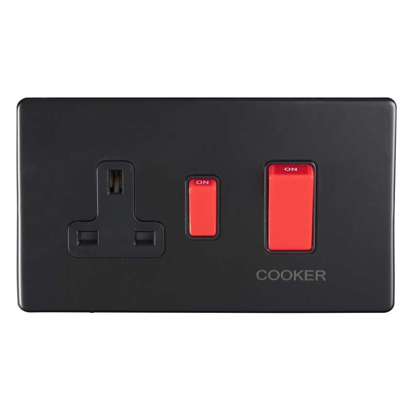 Picture of 45Amp Dp Cooker Switch With 13Amp Socket In Matt Black - ECMB45ASWASB