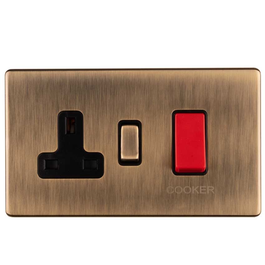 Picture of 45Amp Dp Cooker Switch With 13Amp Socket In Antique Brass - AB45ASWASB