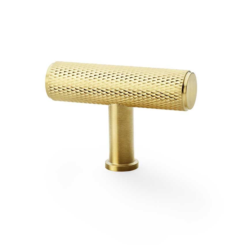 Picture of Knurled T-Bar cupboard Knob in PVD Satin Brass Finish - AW801-55-SBPVD